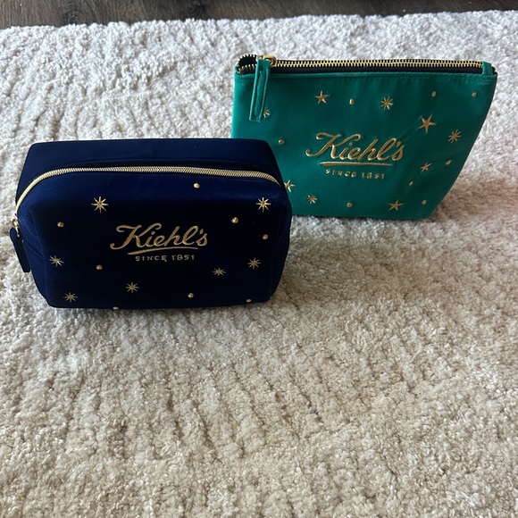 Kiehl's Handbags - New Kiehl's Blue and Teal Cosmetic Bags with Gold Accents